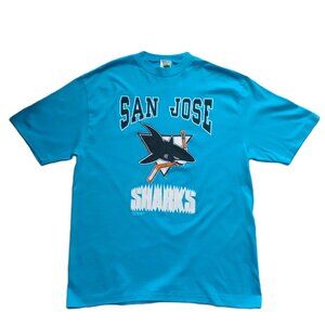 Vintage 90s San Jose Sharks Men's T-Shirt, 1991 NHL Hockey Shirt, Big Logo, Sz L